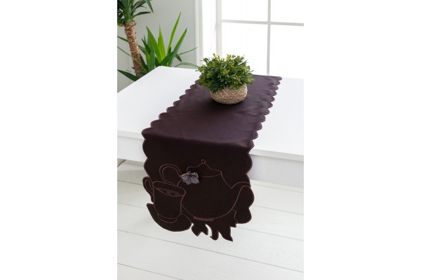 Cafe Dream Nakışlı Runner 40x160cm Kahve Rengi