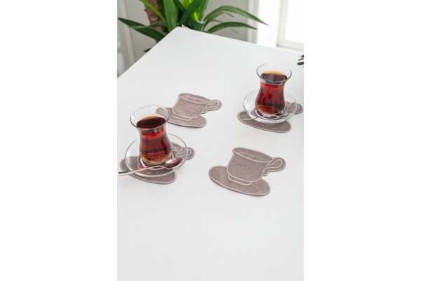 Cafe Dream Nakışlı Kokteyl Peçete Bardak Altlığı Seti 4 Parça 11x13 cm Vizon