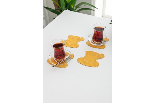 Cafe Dream Nakışlı Kokteyl Peçete Seti 4 Parça 11x13cm Sarı