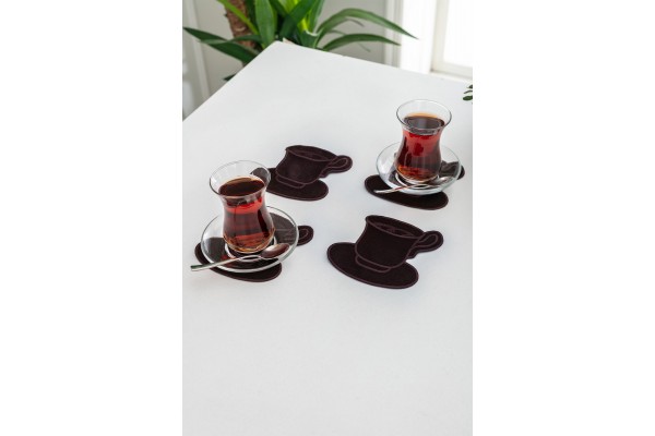 Cafe Dream Nakışlı Kokteyl Bardak Altlığı Seti 4 Parça 11x13 cm Kahverengi