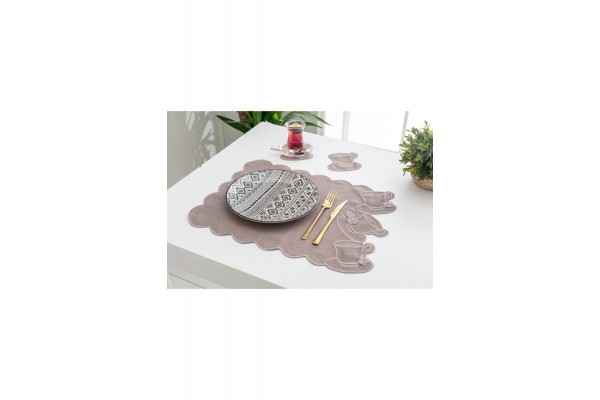 Cafe Dream Nakışlı Çiçekli Amerikan Servis Seti 4 Parça 38x52cm Vizon